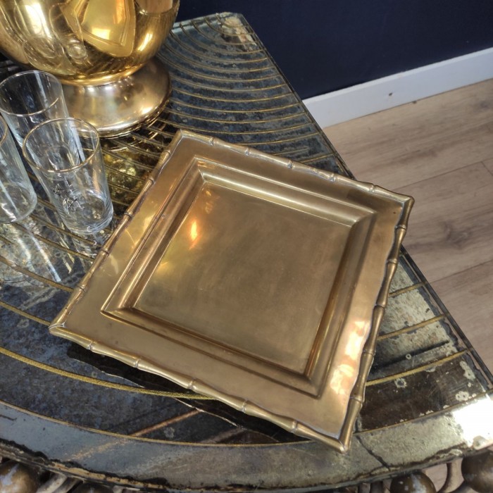 Small tray - gilded brass pocket tray Bamboo style ADNET - BAGUES