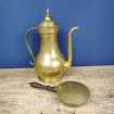 Antique brass miniature bed warmer for use as a pocket warmer or ashtray