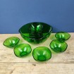 Saladier & 10 bols en verre vert Vintage REVECO 1970