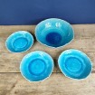 Salad bowl & 3 turquoise blue bowls