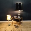 Large antique silver plated pewter lamp with balls & black shade