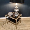 Small silver-gilded aluminium coffee table & silver-black glass