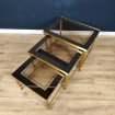 3 Baguès-style brass & glass nesting tables