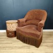 Frog armchair in brown velvet with fringes