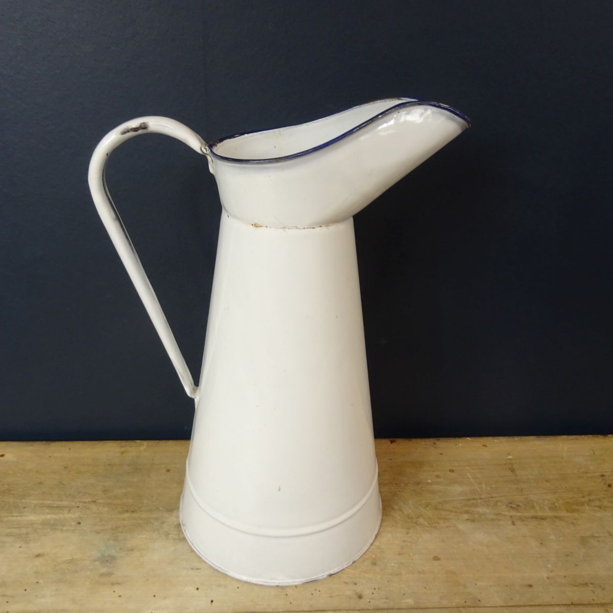 Large Antique Blue And White Enamelled Pitcher Le Palais Des Bricoles   Large Antique Blue And White Enamelled Pitcher 